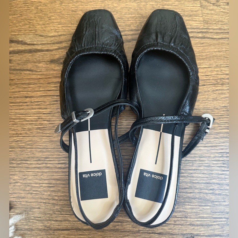 Dolce Vita Black Flats with Pleated Detail and Buckle Strap